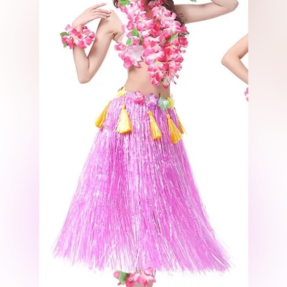 7pcs Hawaiian Hula Costume Set, Tropical Grass Skirt, Lei, Beach Party,Halloween - Picture 5 of 10